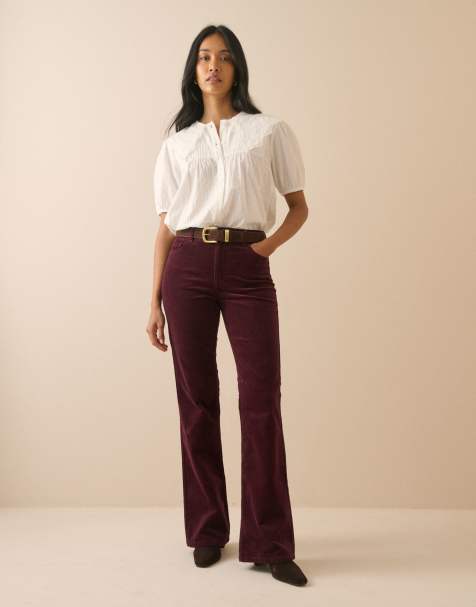 Nobody's Child cord jeans med mellemhøj talje og svaj i bordeaux - view 1