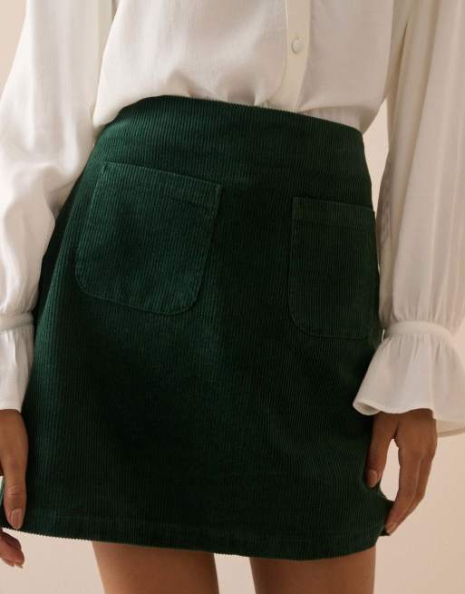 Nobody's Child Cord patch pocket mini skirt in green, 3 of 5