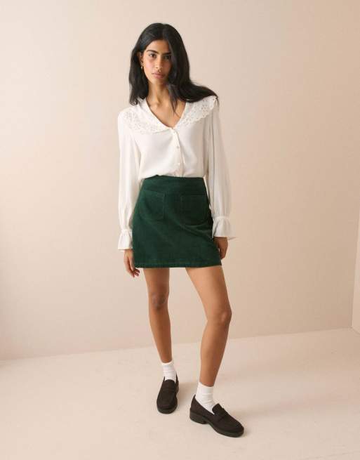 Nobody's Child Cord patch pocket mini skirt in green, 4 of 5