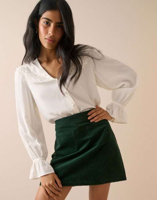 Nobody's Child Cord patch pocket mini skirt in green, 5 of 5