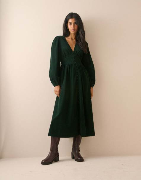 Nobody's Child Cord shirred riley midi dress in green - view 1