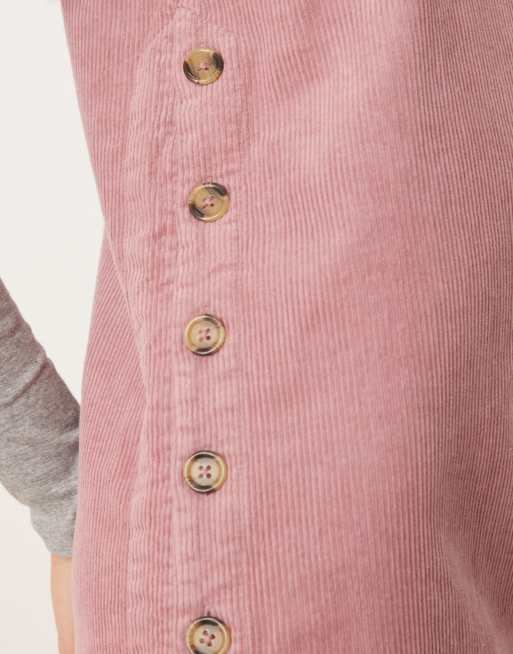 Nobody's Child cord V-neck pinafore button side mini dress in pink, 3 of 4