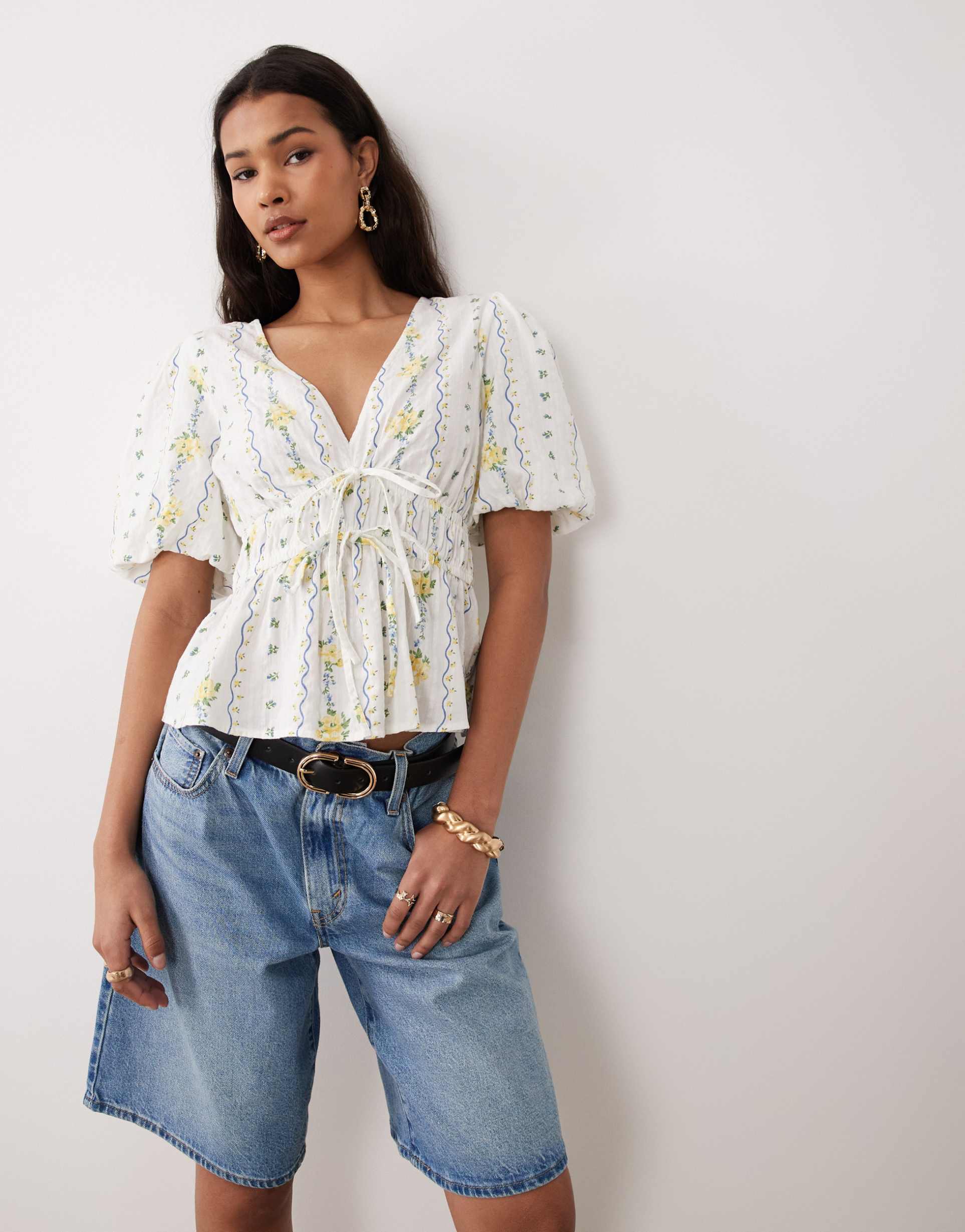 nobody's child cordelia floral detail peplum top in white