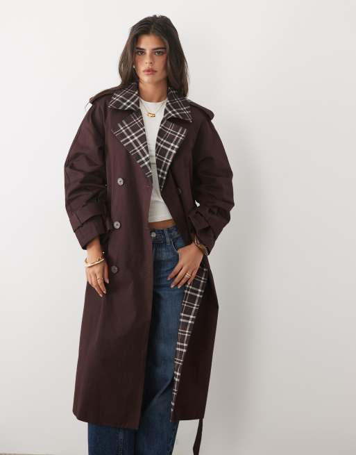 Nobody's Child cotton belted trench coat contrast check lining in ...