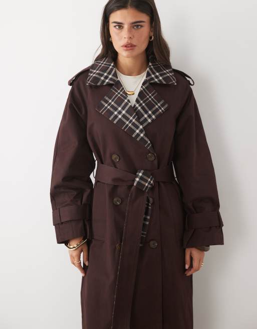 Nobody's Child cotton belted trench coat contrast check lining in ...