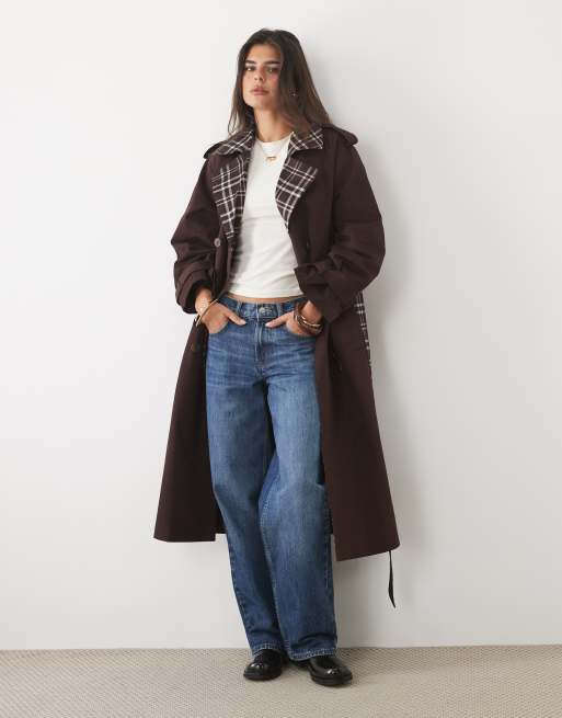 Nobody's Child cotton belted trench coat contrast check lining in ...