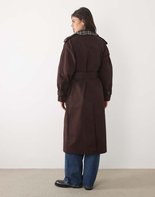 Nobody's Child cotton belted trench coat contrast check lining in ...