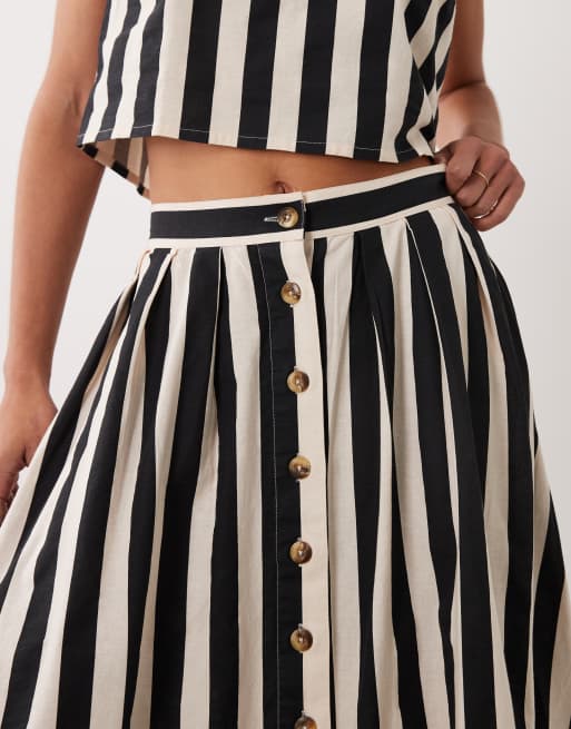 Nobody's Child cotton blend high rise button through midaxi skirt co-ord in black stripe, 4 of 5