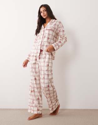 Nobody's Child Cotton Classic Pyjama Shirt And Bottom Set In Neutral