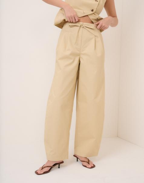 Nobody's Child cotton tailored barrel leg pants in natural - view 1