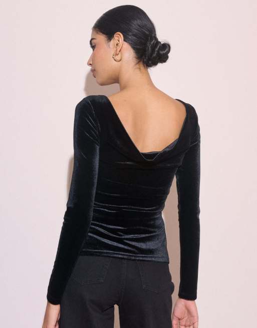 Nobody's Child Cowl back velvet top in black, 5 of 5