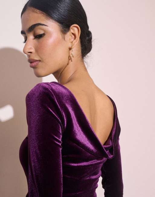 Nobody's Child Cowl back velvet top in purple, 5 of 5