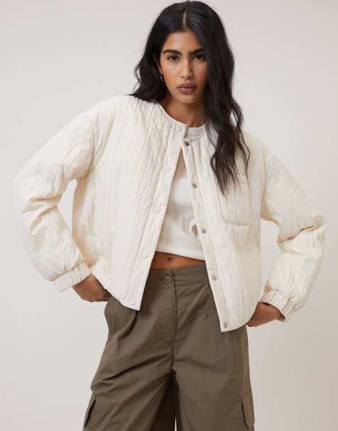 Nobody's Child Cream quilted bomber jacket in cream