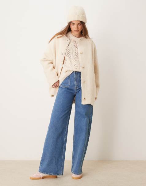 Nobody's Child crew neck borg duffle jacket in cream - view 1