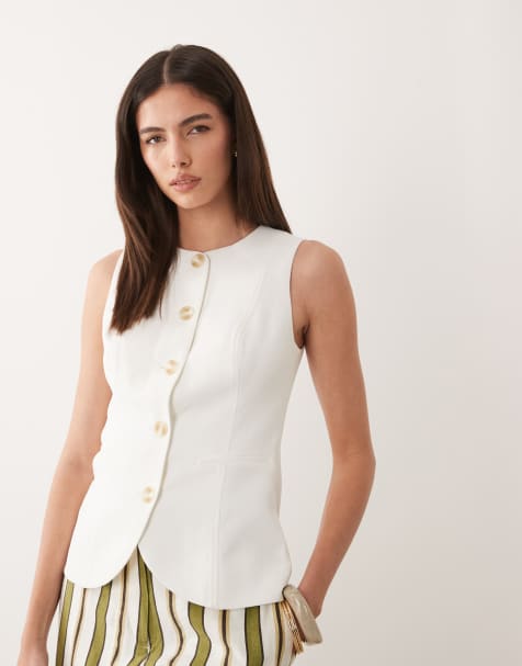 Nobody's Child crew neck button down vest top in cream - view 1