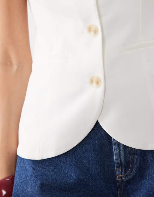 Nobody's Child crew neck button down waistcoat top in cream, 2 of 4