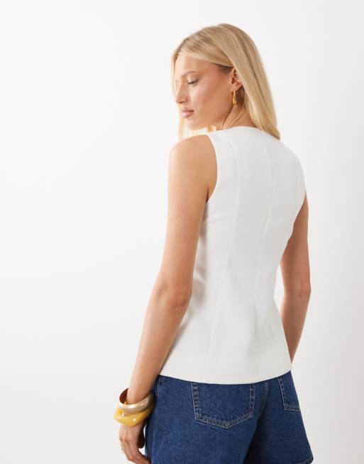 Nobody's Child crew neck button down waistcoat top in cream, 4 of 4