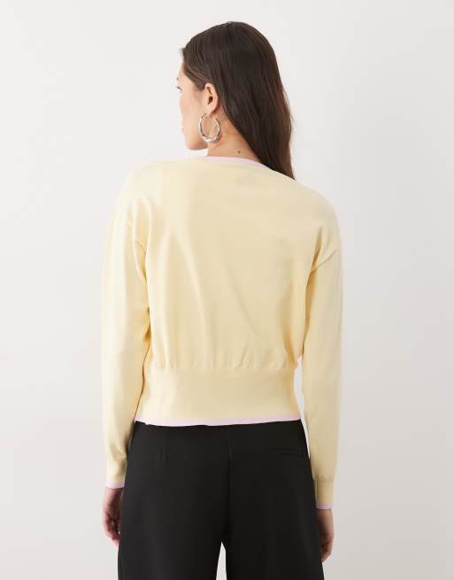 Nobody's Child crew neck constrast hem button down cardigan in yellow, 4 of 4