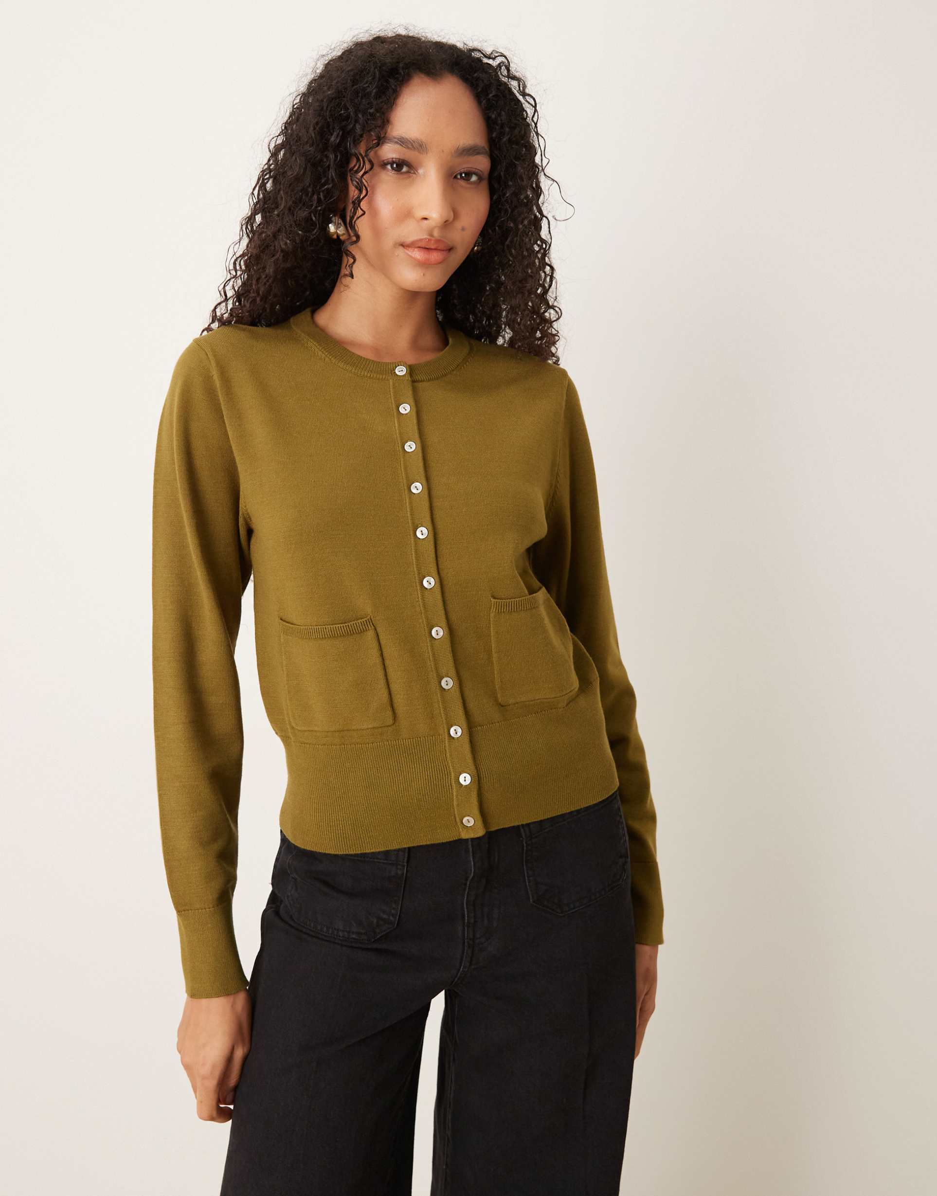 nobody's child crew neck micro knit cardigan in green