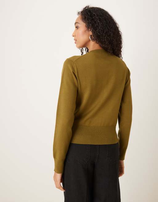 Nobody's Child crew neck micro knit cardigan in green, 4 of 4