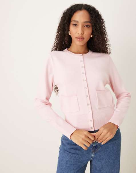 Nobody's Child crew neck micro knit cardigan in pink - view 1