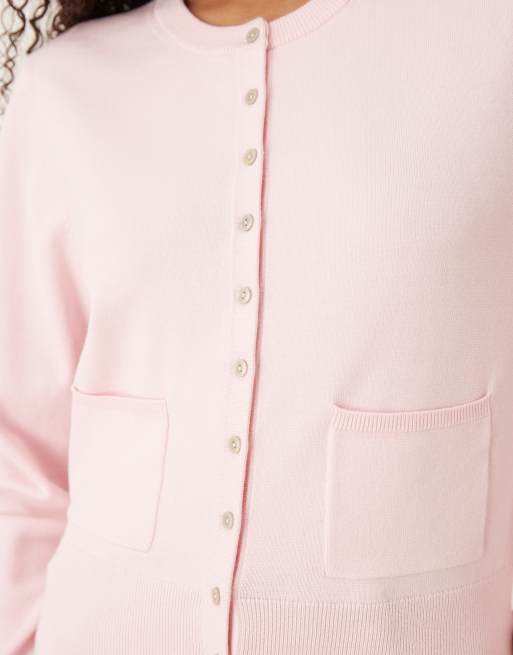 Nobody's Child crew neck micro knit cardigan in pink, 3 of 4