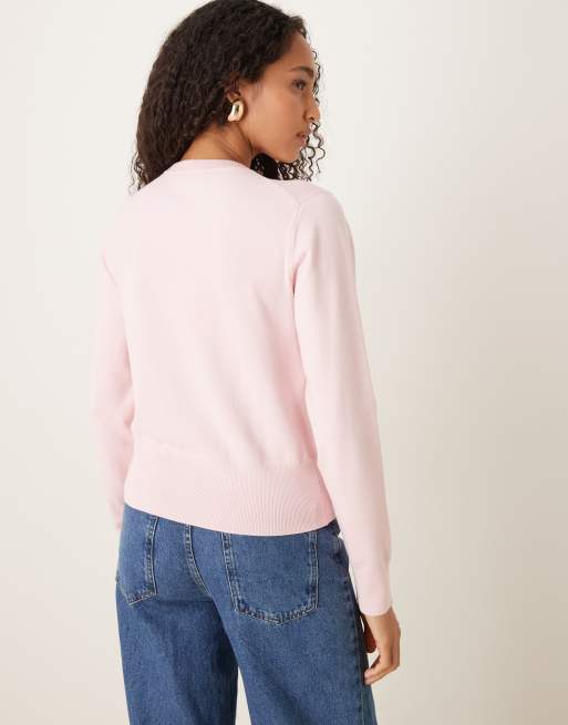 Nobody's Child crew neck micro knit cardigan in pink, 4 of 4