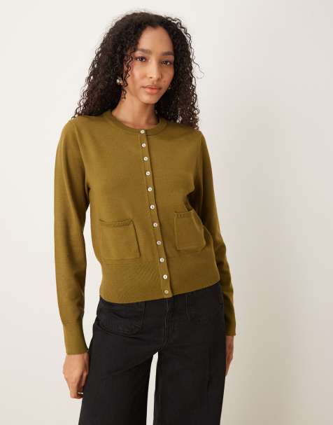Nobody's Child crew neck micro knitted cardigan in green - view 1