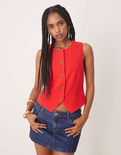 Nobody's Child crew neck waistcoat in red - view 1