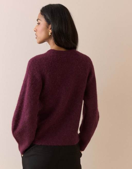 Nobody's Child Crew neck wool-blend cardigan in burgundy, 2 of 5