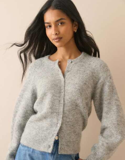 Nobody's Child Crew neck wool-blend cardigan in grey - view 1