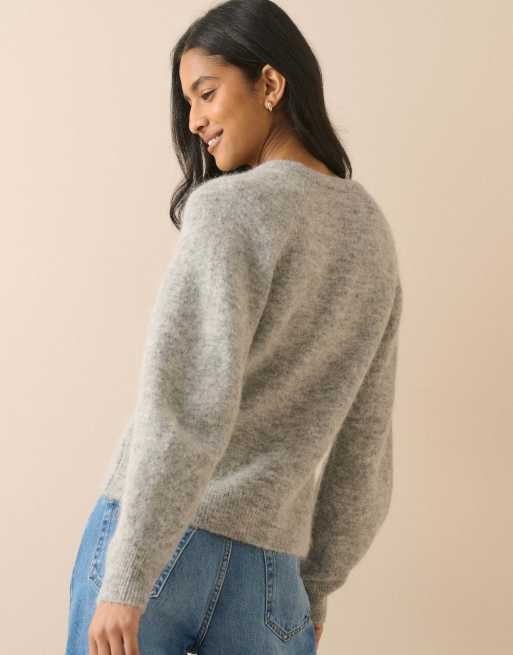 Nobody's Child Crew neck wool-blend cardigan in grey, 2 of 5