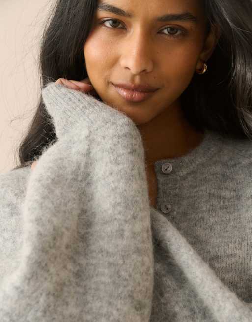 Nobody's Child Crew neck wool-blend cardigan in grey, 3 of 5