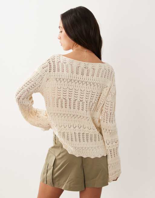 Nobody's Child crochet bell sleeve top in cream, 4 of 4