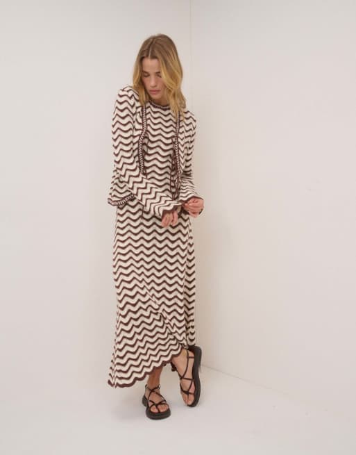Nobody's Child Crochet cotton knitted midi dress in multi, 3 of 7