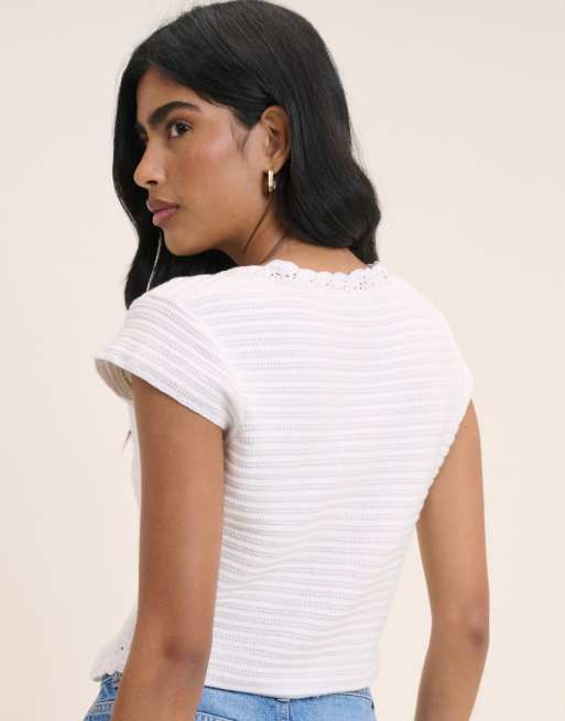 Nobody's Child Crochet cotton trim short sleeve cardigan in white, 2 of 4