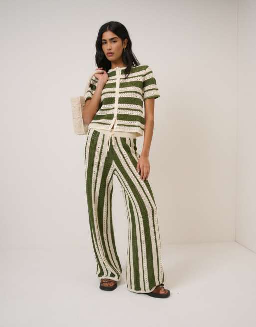 Nobody's Child crochet resort co-ord in green stripe, 2 of 3