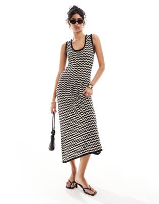 Nobody's Child Crochet Midi Dress In Monochrome-multi