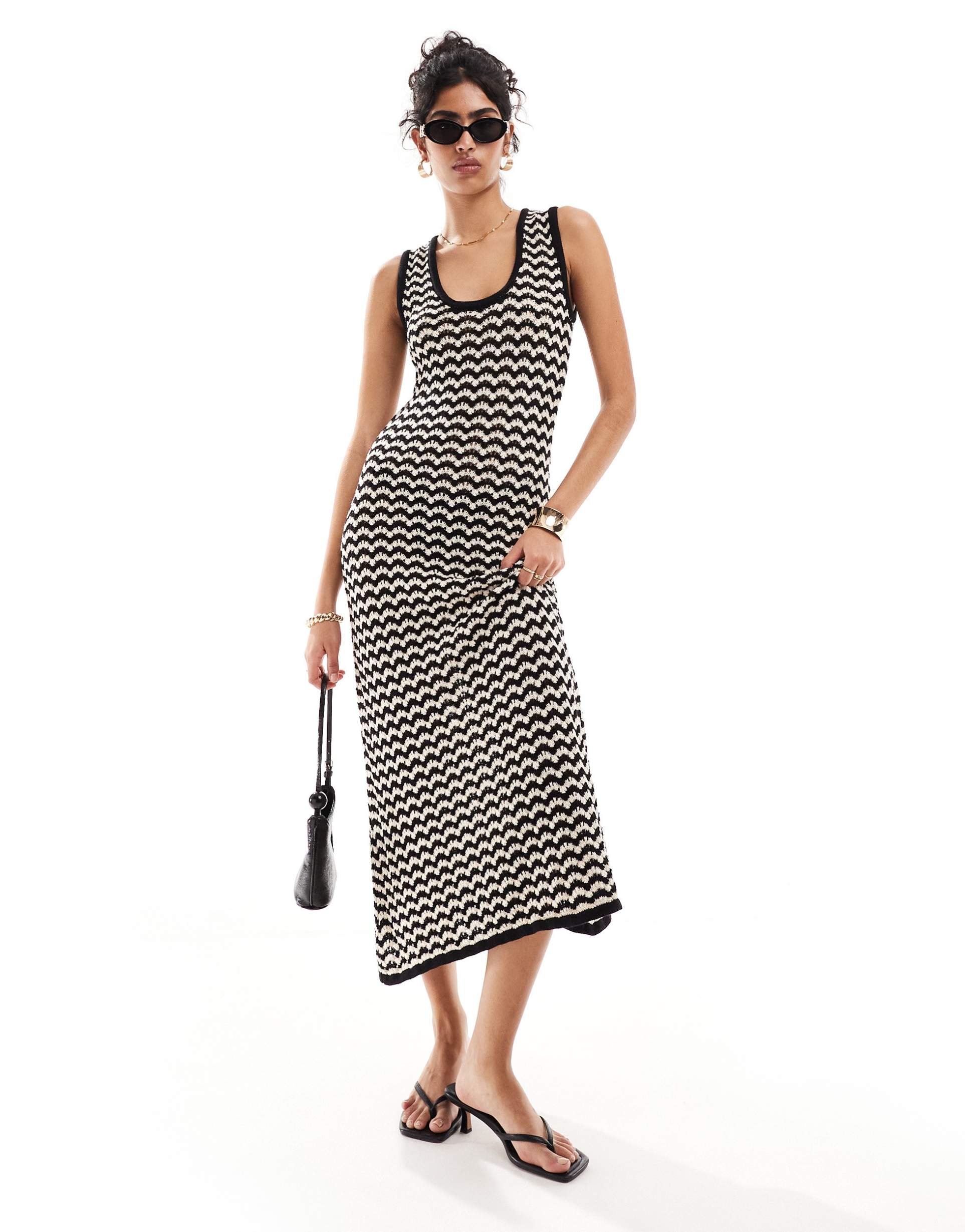 nobody's child crochet midi dress in monochrome