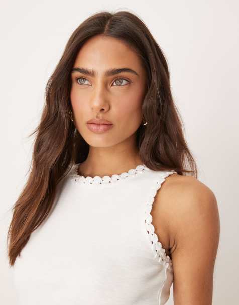 Nobody's Child crochet trim racer vest in white - view 1