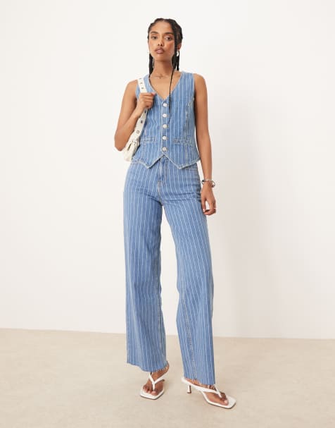 Nobody's Child – Cropped-Jeans im Palazzo-Stil in Blau mit Nadelstreifen, Kombiteil - view 1