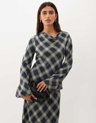 Nobody's Child Cruz Satin Cowl Neck Long Sleeve Top In Animal Print