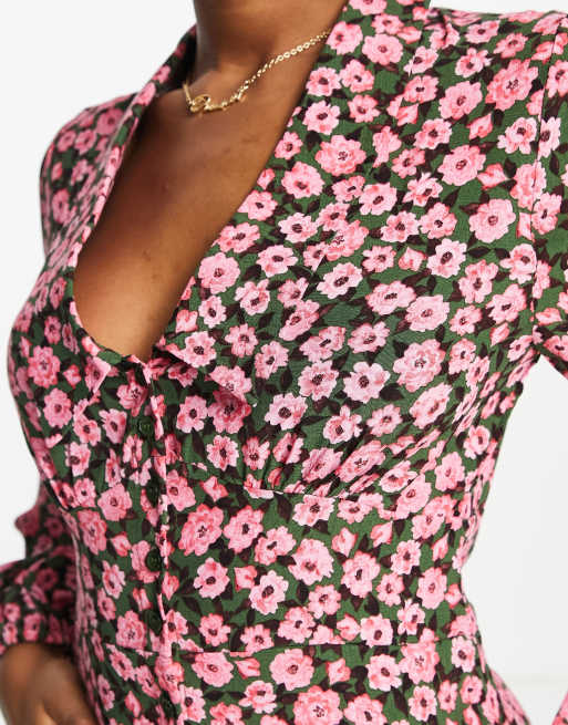 Nobody's Child Daisy collared midi tea dress in fuchsia bloom, 3 of 4