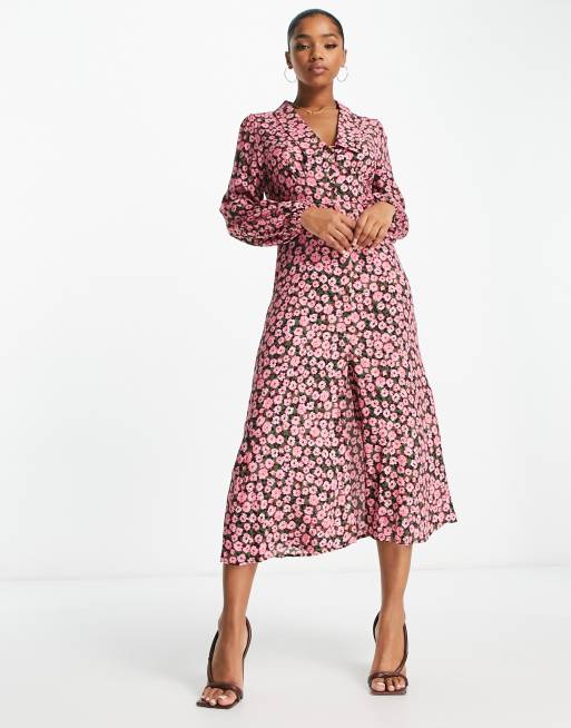 Nobody's Child Daisy collared midi tea dress in fuchsia bloom, 4 of 4