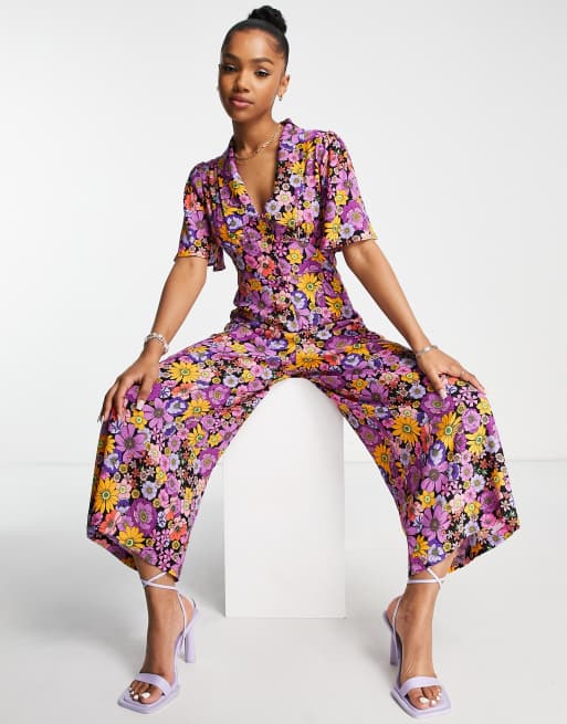 Nobody's Child Daisy floral print jumpsuit in lilac | ASOS