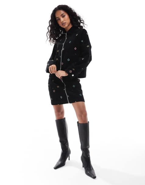 Nobody's Child Dalston cord embroidered jacket co-ord in black - view 1