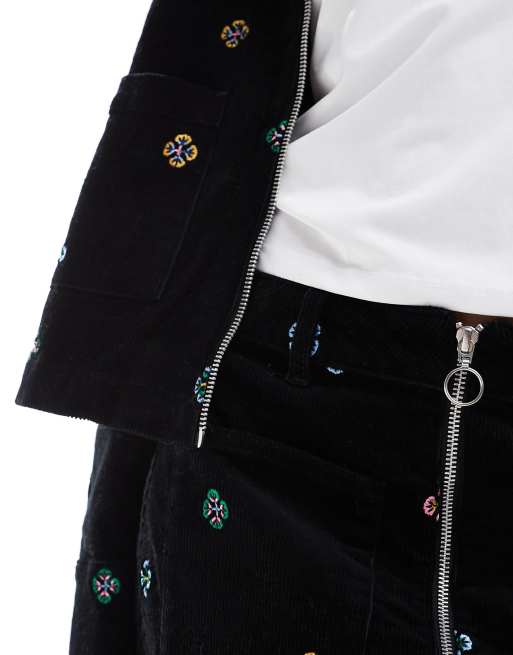 Nobody's Child Dalston cord embroidered mini skirt co-ord in black, 5 of 5