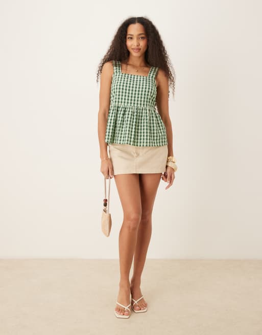 Nobody's Child – Dana – Grön, ginghamrutig, ärmlös topp i peplum-modell, 2 av 4