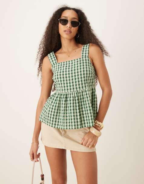 Nobody's Child - Dana - Ærmeløs peplum-top med grønne gingham-tern - view 1