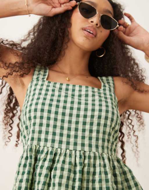 Nobody's Child Dana sleeveless peplum top in green gingham, 3 of 4